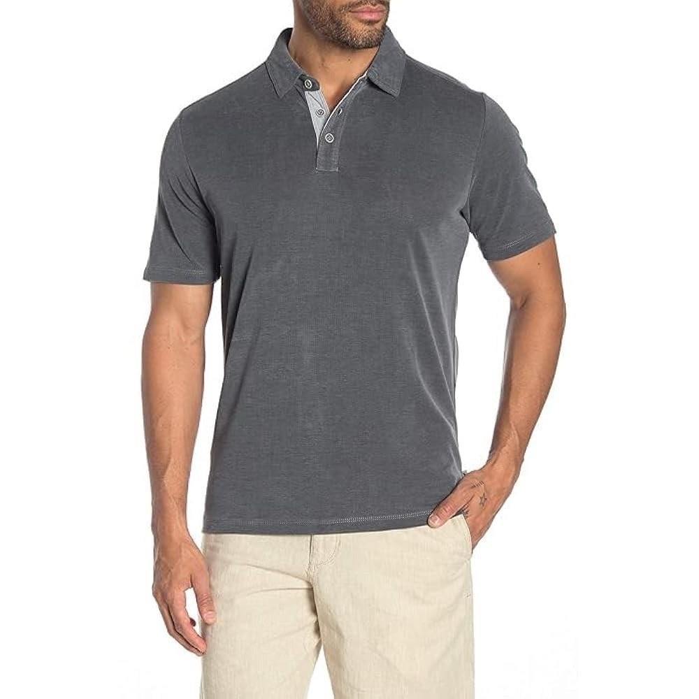 Tommy Bahama‎ Mens Gray Tencel Lyocell Blend Short Sleeve Polo Shirt Large